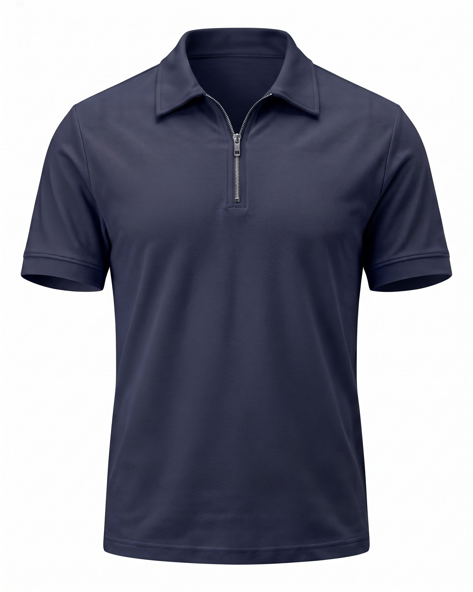 Modern Men's Zip-Up Polo Shirt - Stylish & Breathable Design - Dark Blue