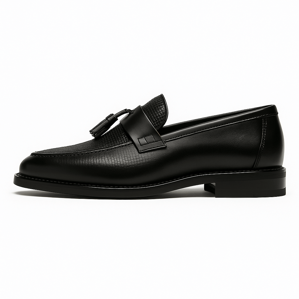 Giviny-Mens Black Loafers - Premium Woven Tassel Shoes 1
