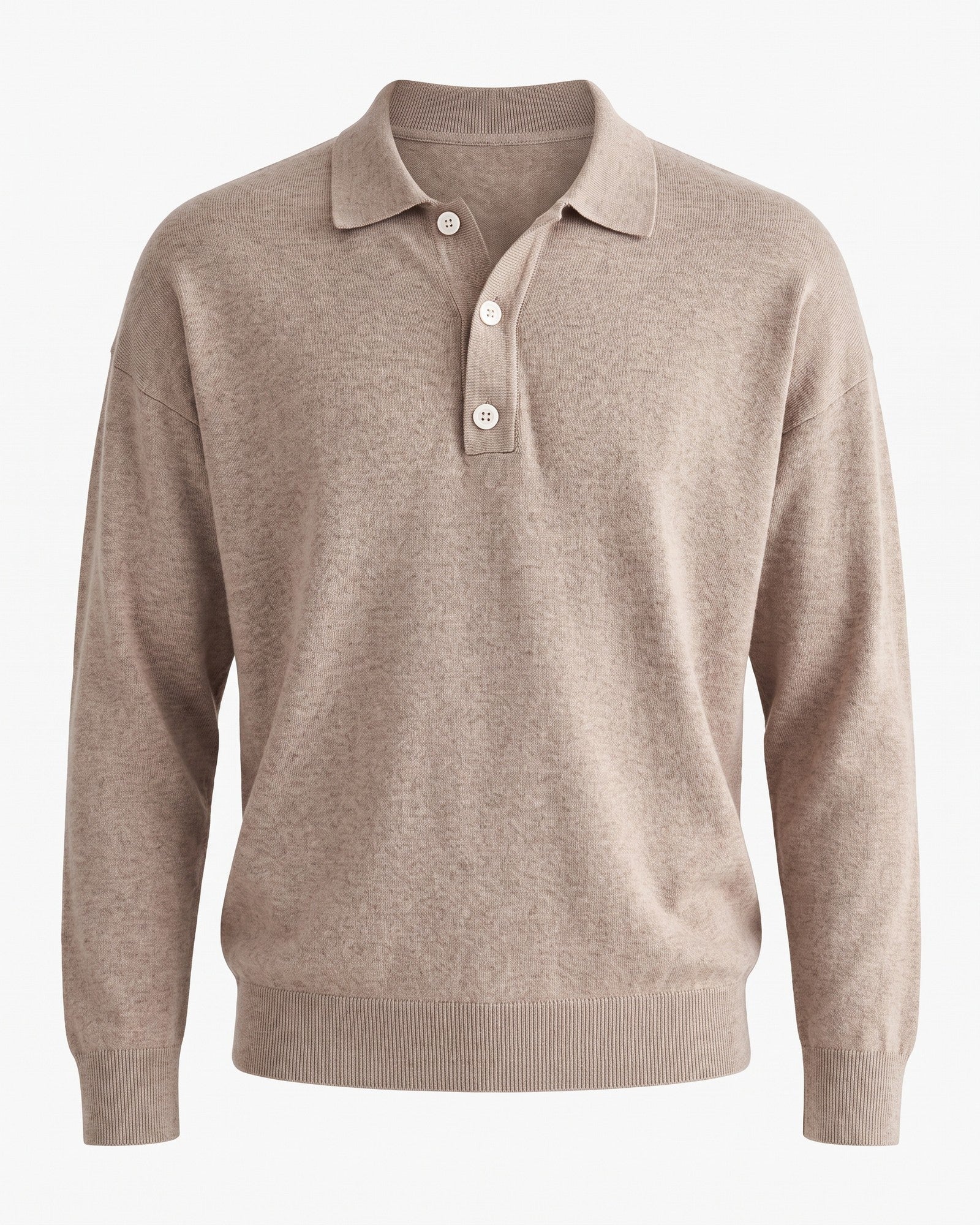 Classic Long Sleeve Polo Pullover - Timeless Cotton Blend Knit - Khaki
