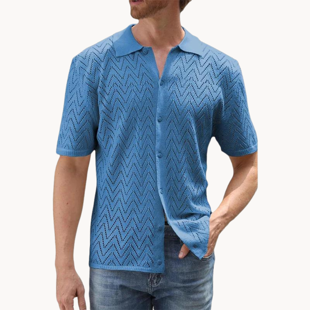 Knit-Style Men's Shirt - Geometric Button-Through 0