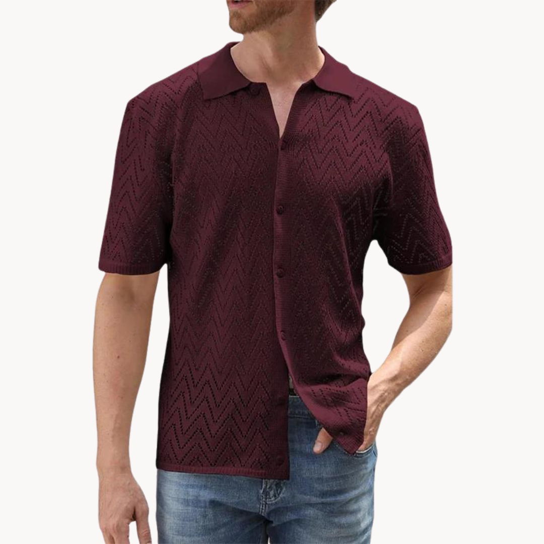 Knit-Style Men's Shirt - Geometric Button-Through 2