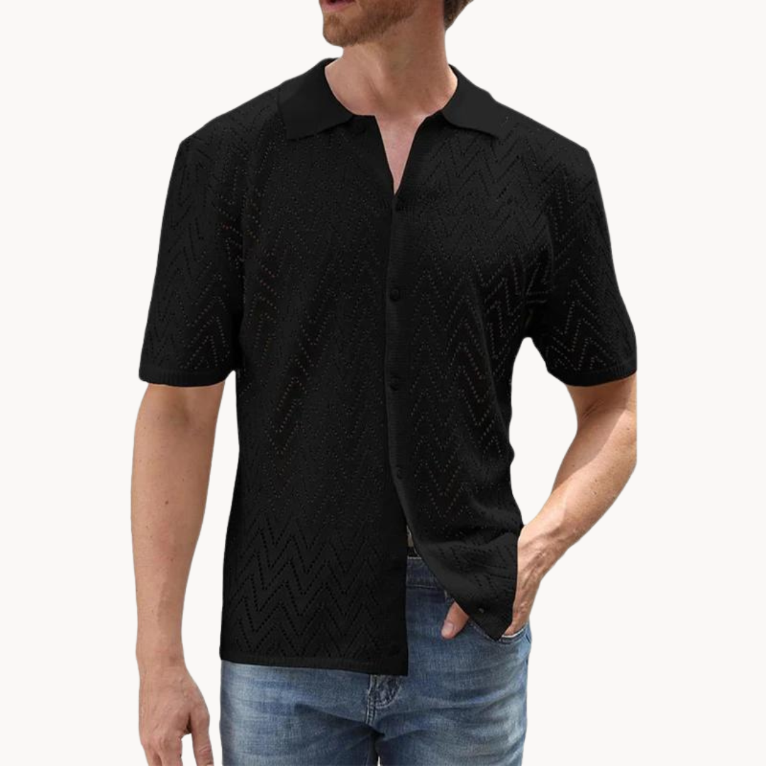 Knit-Style Men's Shirt - Geometric Button-Through 4