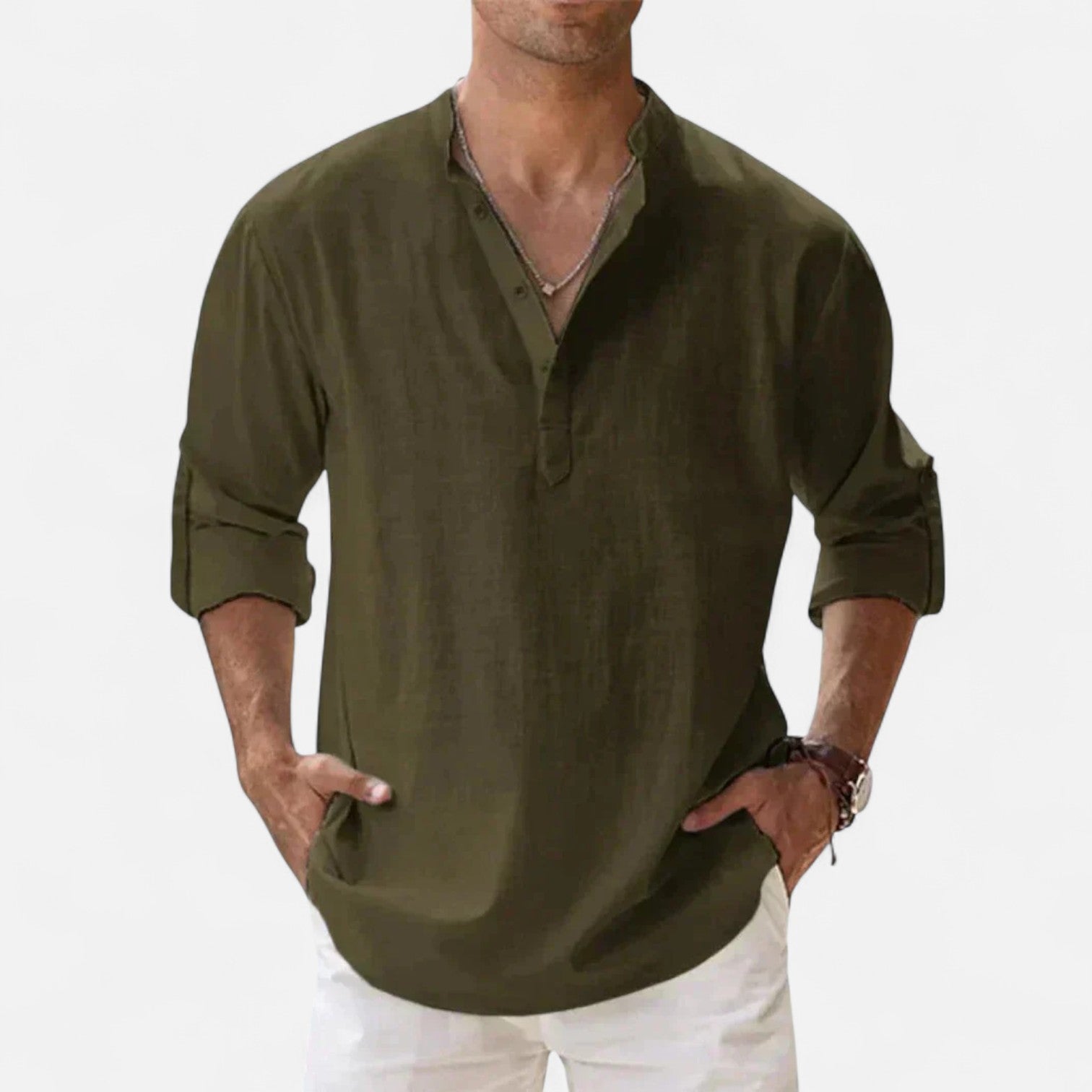 Linen-Classic Men's Long Sleeve Linen Shirt 4