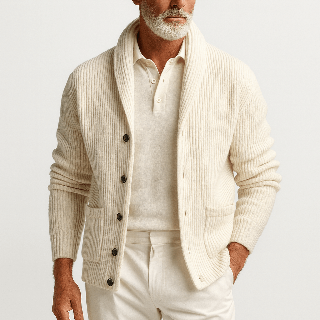 Luxe-Cardigan Men's Black Cardigan with Shawl Collar 0