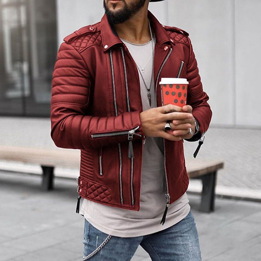 Variant image for Stylish Men's Leather Jacket - Lightweight Summer Comfort in Black, Brown, Red-17