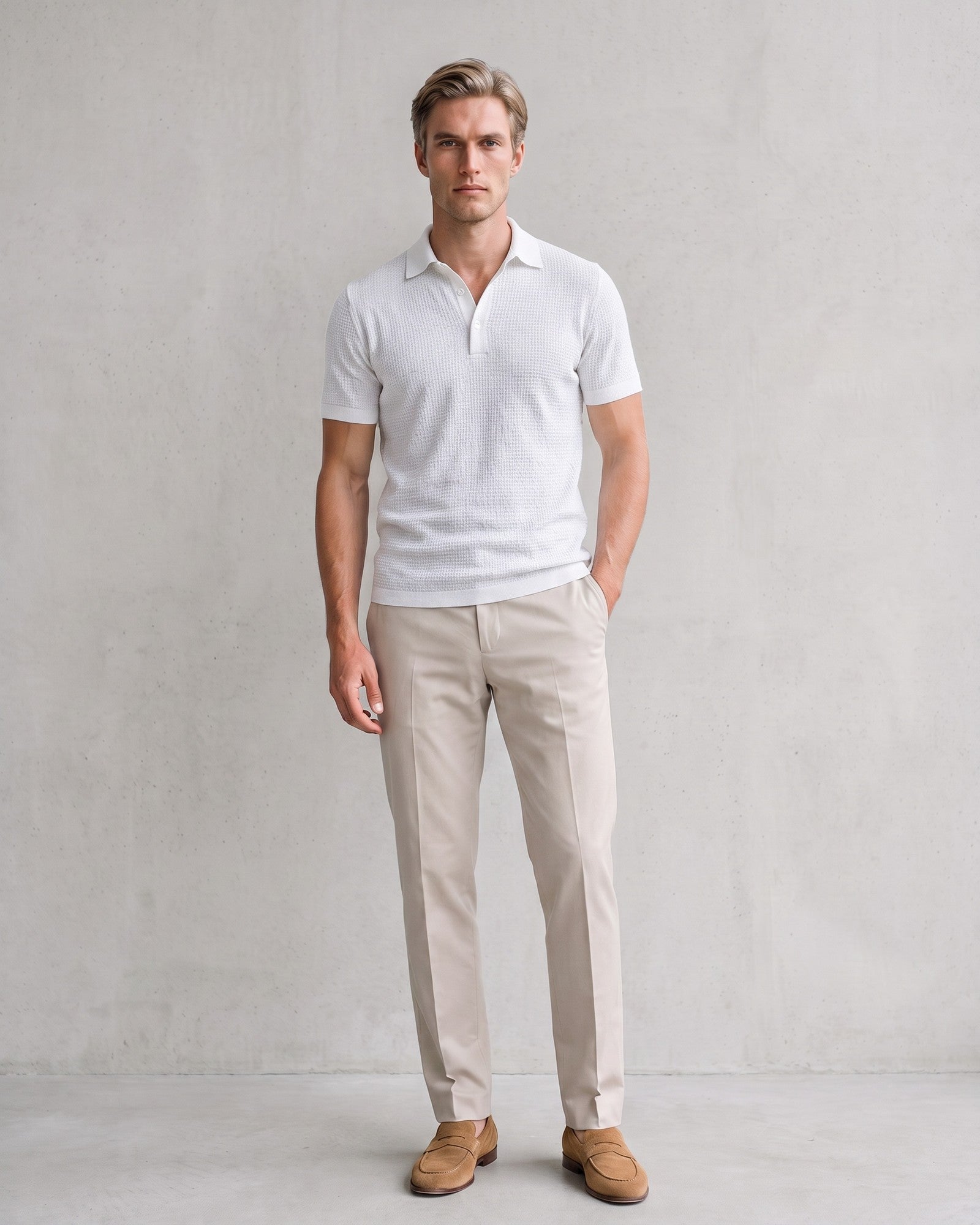 Men's Breathable Polo Shirt on model - White