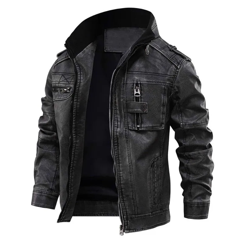 Variant image for Rebel Gear - Men's Black Leather Jacket for Stylish Winter Wear-1