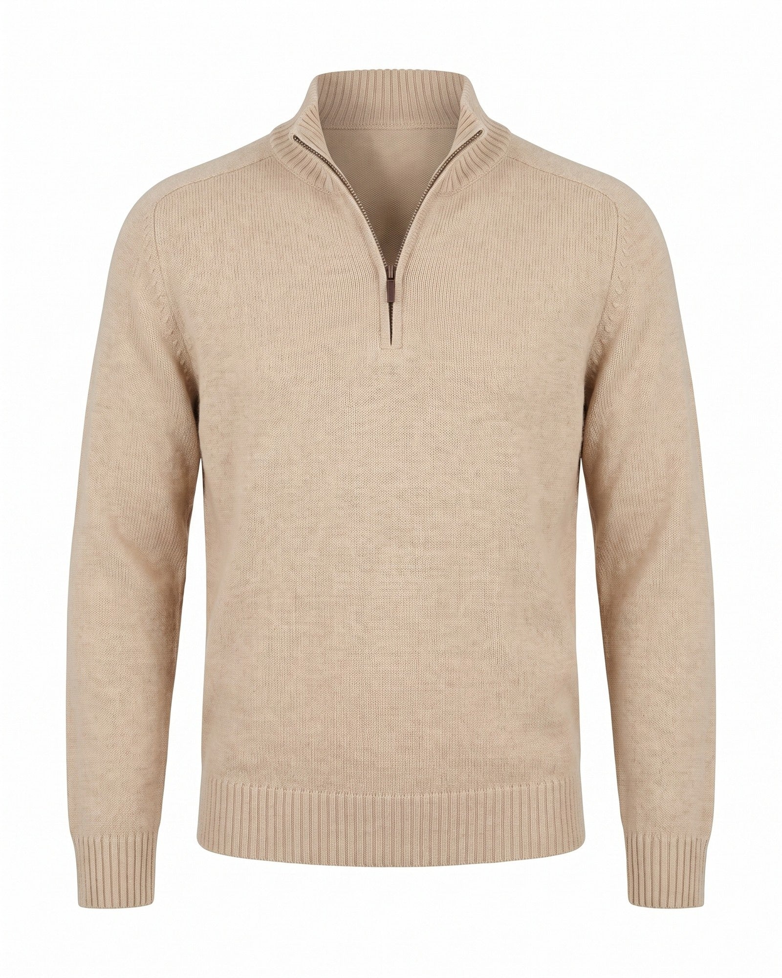 Men's Stylish Quarter-Zip Pullover Sweater Cotton Blend - Beige