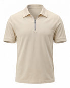 Modern Men's Zip-Up Polo Shirt - Stylish & Breathable Design - Beige