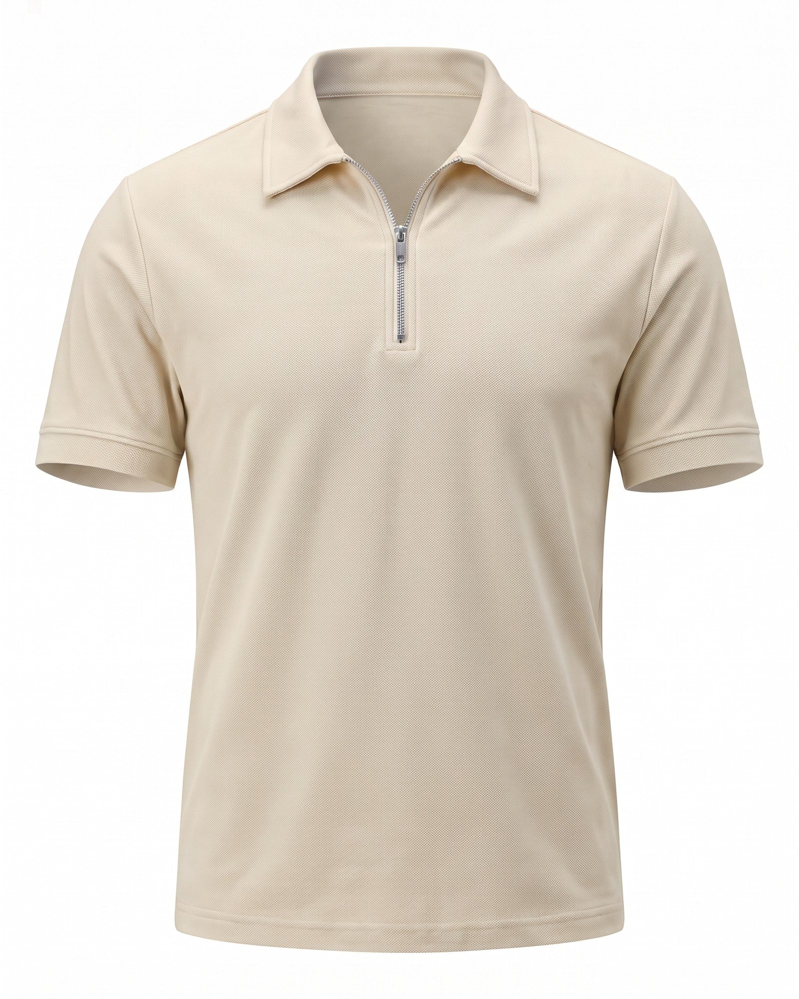 Modern Men's Zip-Up Polo Shirt - Stylish & Breathable Design - Beige