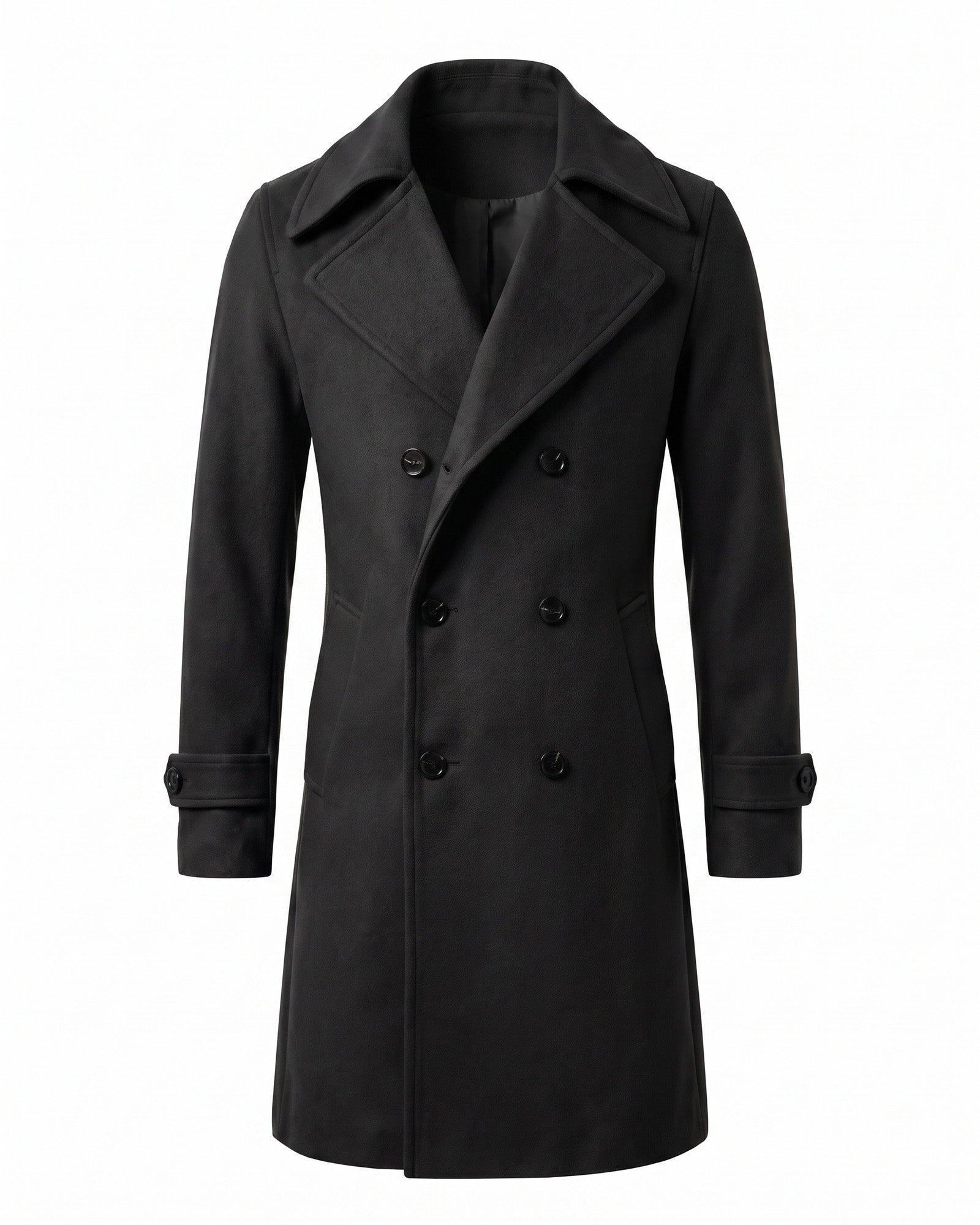 Classic Double-Breasted Trench Coat - Timeless Sophistication - Black