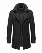 Elegant Men's Winter Coat with Zipper - Sophisticated Wool-Look Design - Black