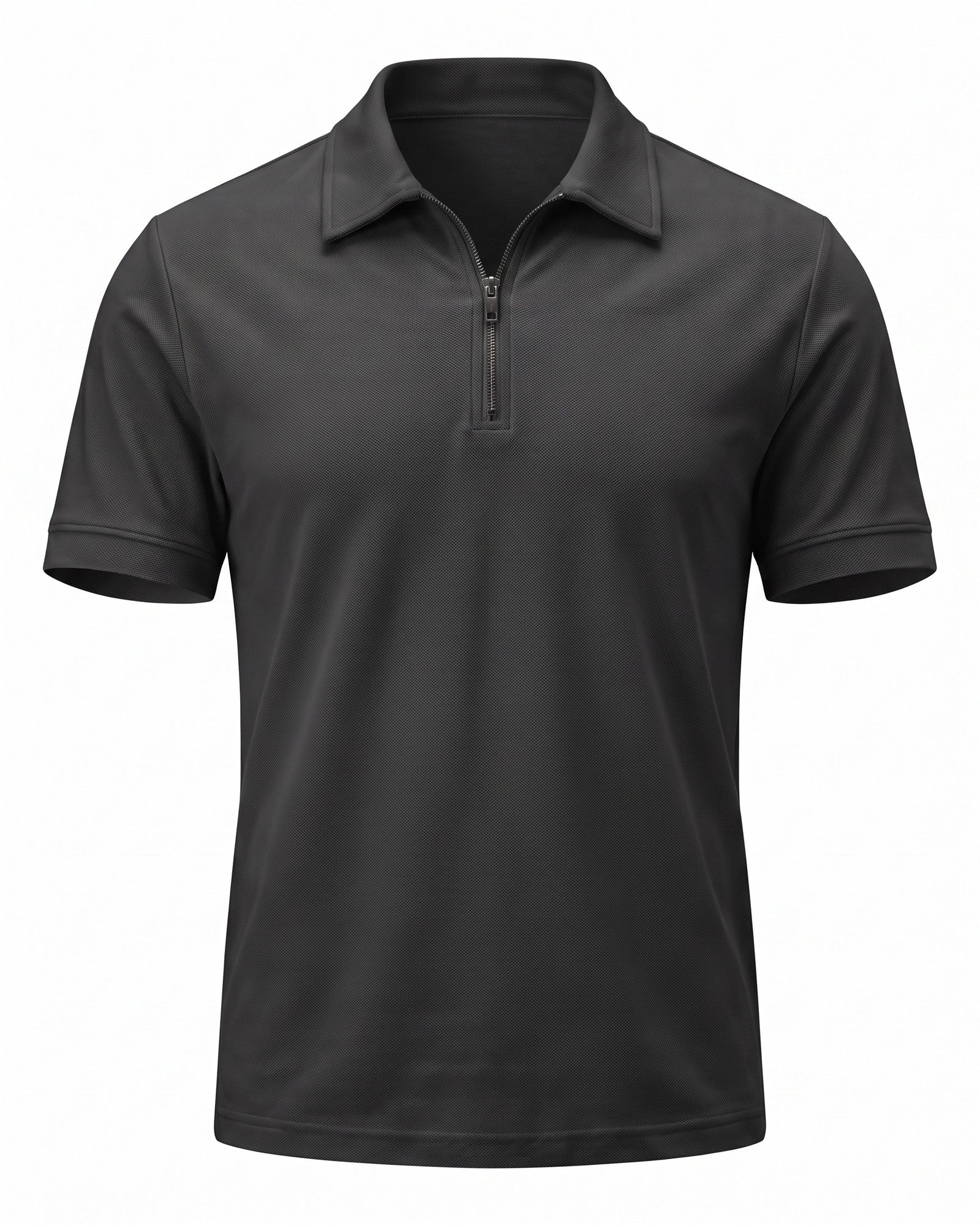 Modern Men's Zip-Up Polo Shirt - Stylish & Breathable Design - Black