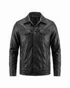Chic Men's Faux Leather Trucker Jacket - Modern Casual Style - Black
