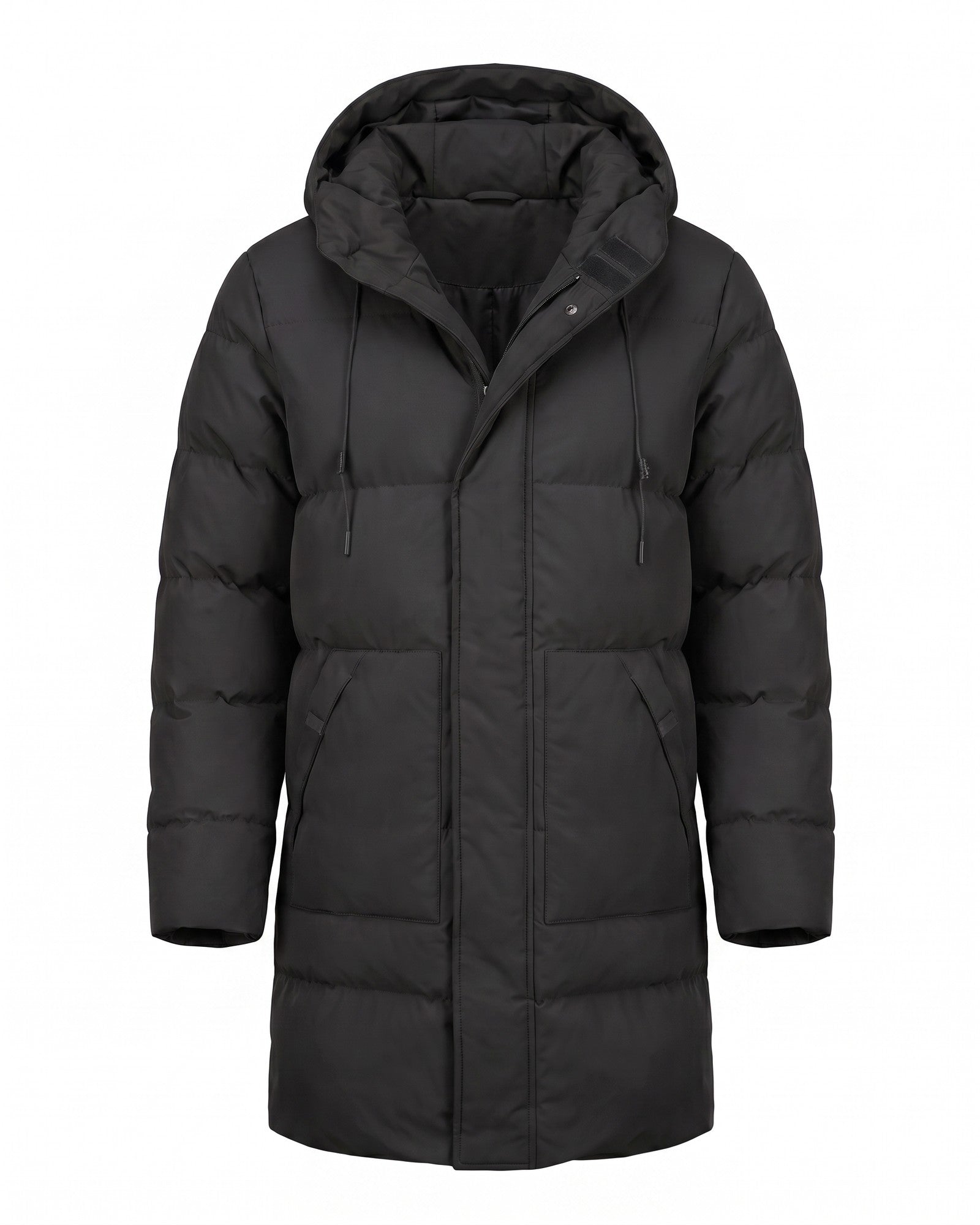 Men's Stylish Long Padded Puffer Coat - Black