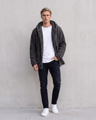 Stylish Men's Hooded Fleece Jacket - Versatile Layering Essential on model - Black