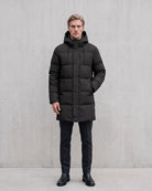 Men's Stylish Long Padded Puffer Coat on model - Black
