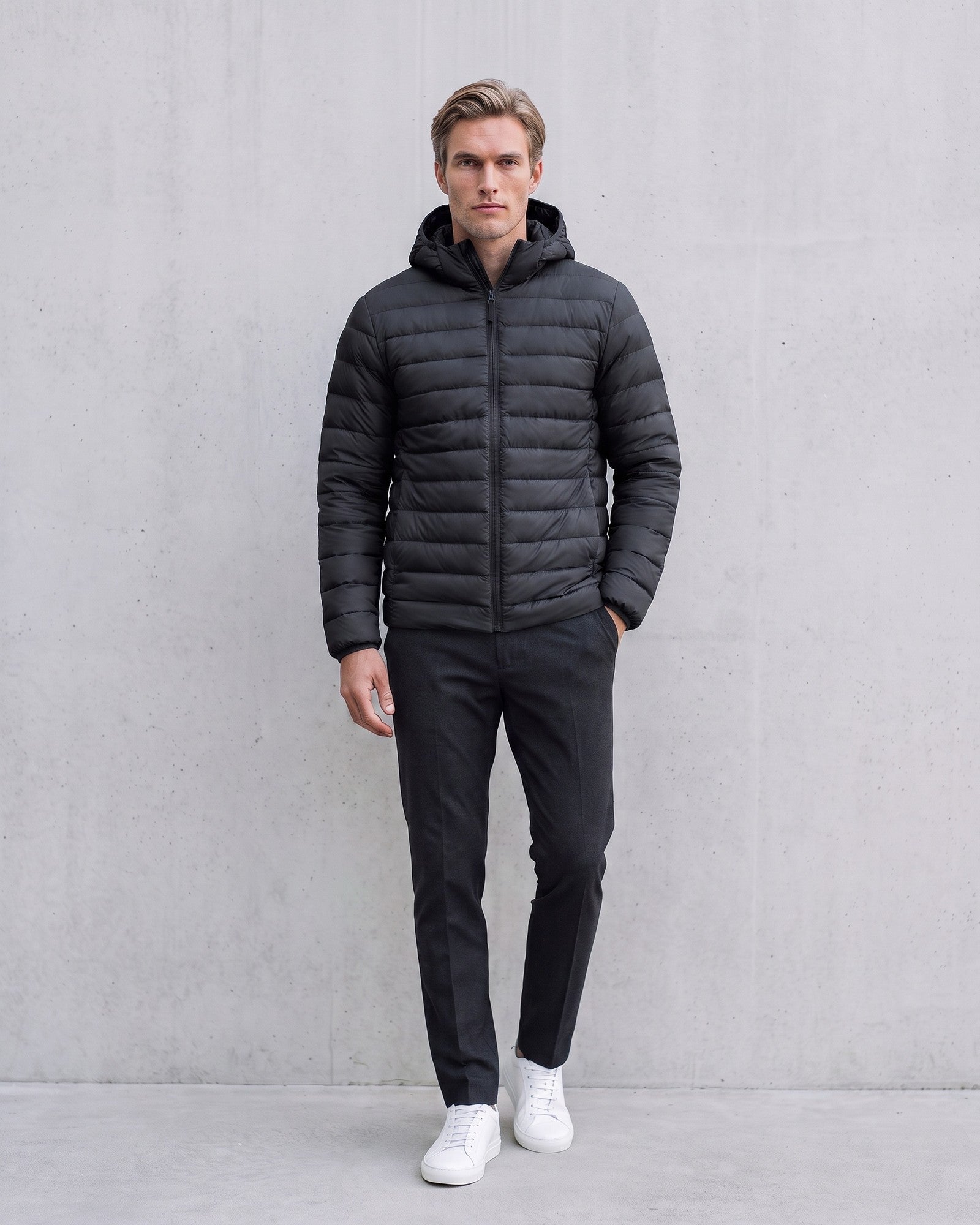 Men's Stylish Padded Puffer Jacket Ultimate Warmth on model - Black