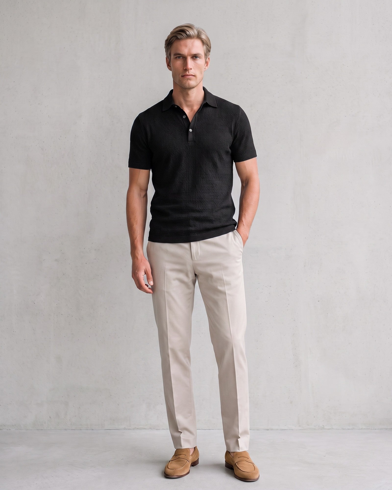Men's Breathable Polo Shirt on model - Black