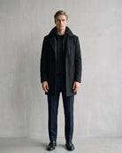 Elegant Men's Winter Coat with Zipper - Sophisticated Wool-Look Design on model - Black