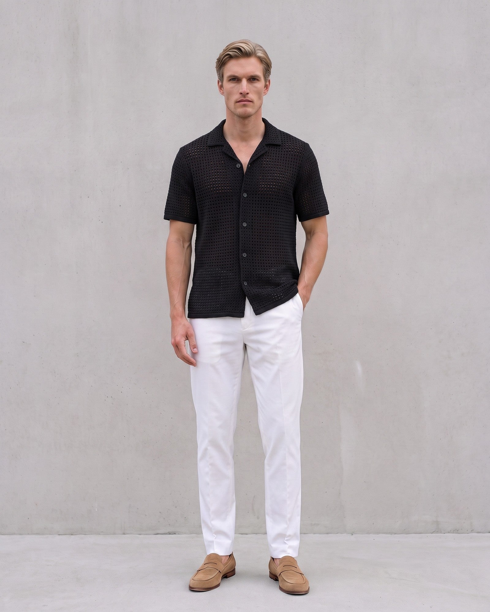 Men's Smart-Casual Summer Shirt on model - Black
