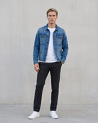 Men's Stylish Denim Jacket - Modern Urban Streetwear on model - Blue