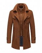 Elegant Men's Winter Coat with Zipper - Sophisticated Wool-Look Design - Brown