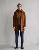 Elegant Men's Winter Coat with Zipper - Sophisticated Wool-Look Design on model - Brown