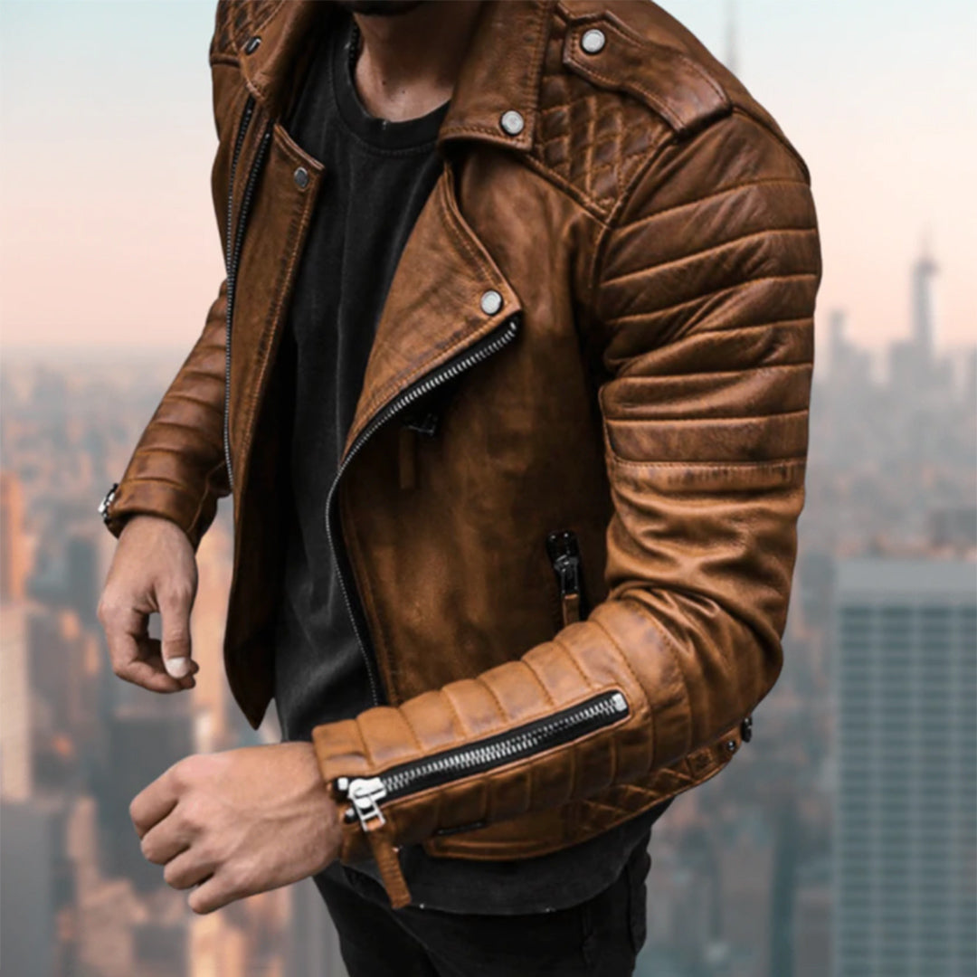 Variant image for Revamped Style - Black Leather Jacket for Men, Premium Biker Look-2