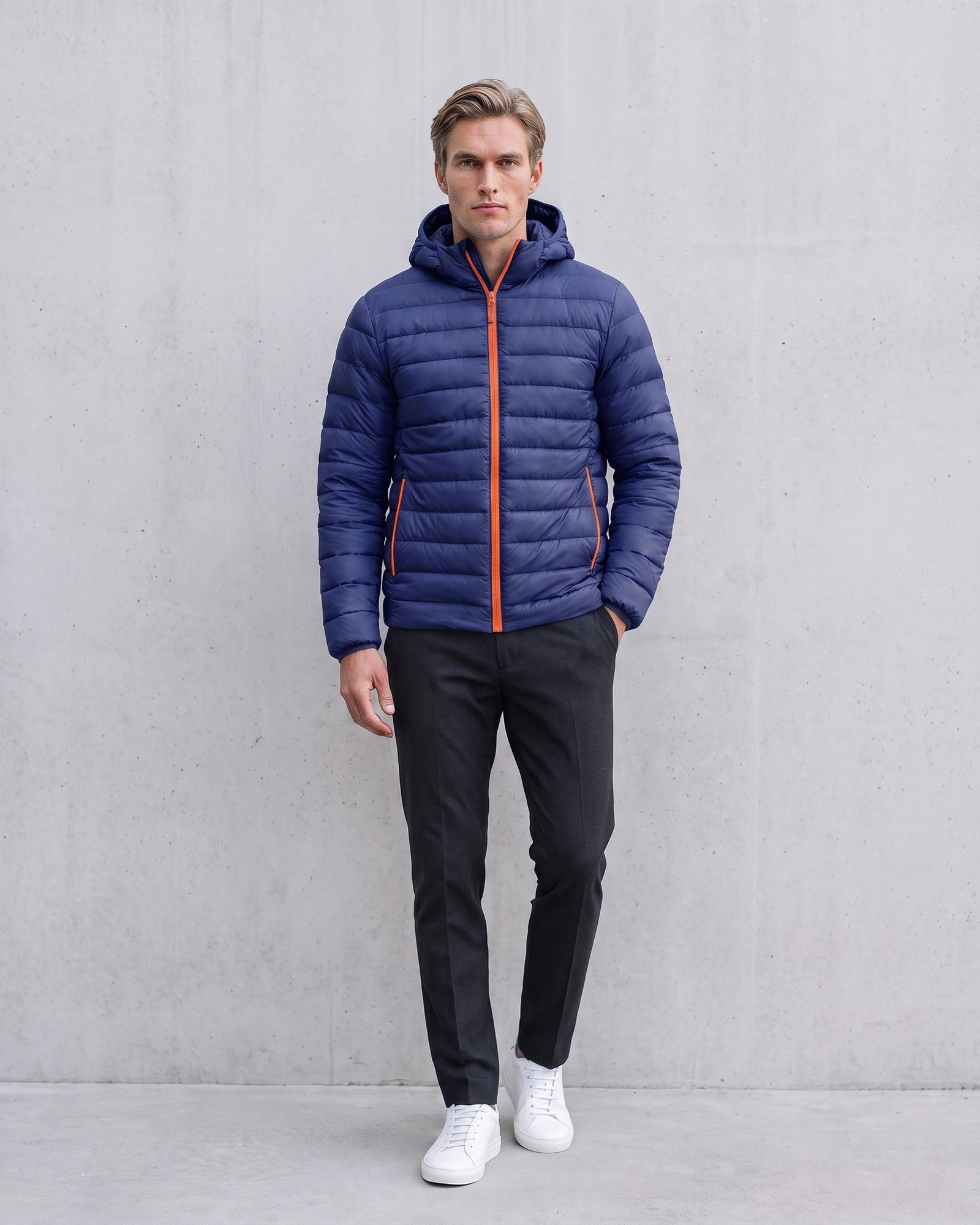 Men's Stylish Padded Puffer Jacket Ultimate Warmth on model - Dark Blue