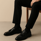 Giviny-Mens Black Loafers - Premium Woven Tassel Shoes 2