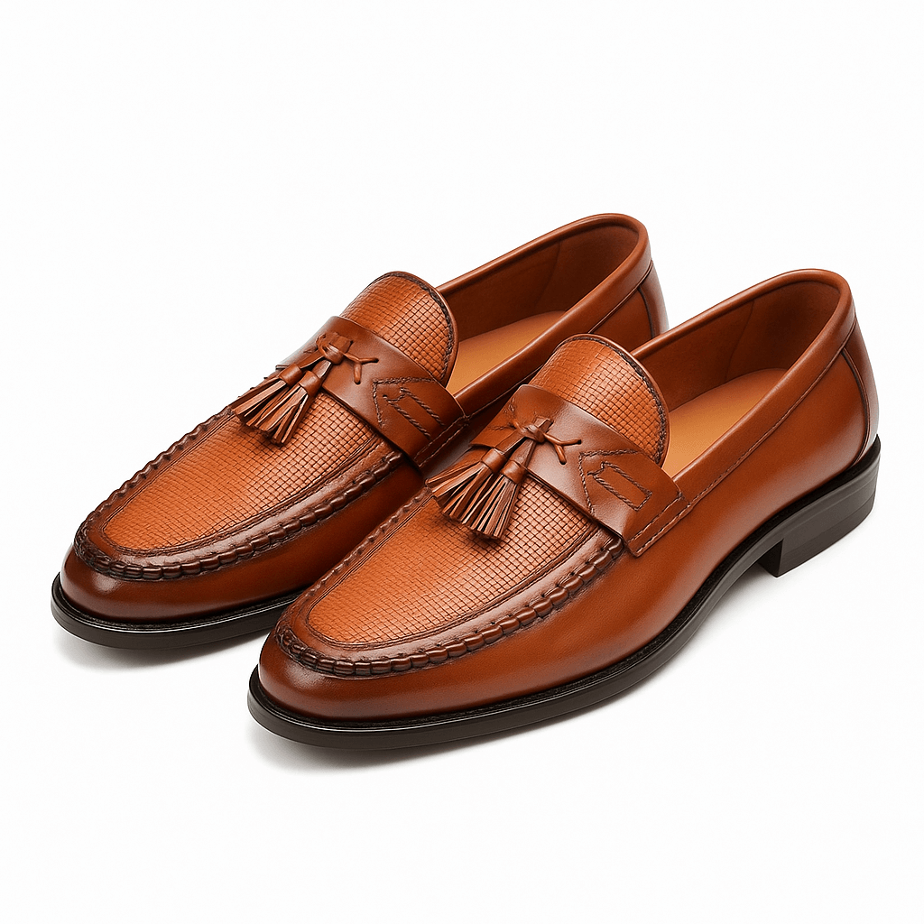 Giviny-Mens Black Loafers - Premium Woven Tassel Shoes 3