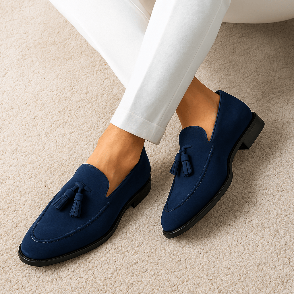 Giviny-Mens Loafers - Low-Cut Leather Tassel Design 1