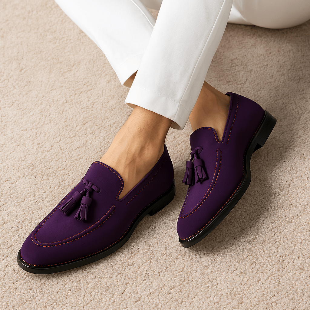 Giviny-Mens Loafers - Low-Cut Leather Tassel Design 3