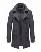 Elegant Men's Winter Coat with Zipper - Sophisticated Wool-Look Design - Gray