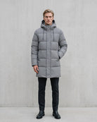 Men's Stylish Long Padded Puffer Coat on model - Gray