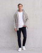 Stylish Men's Hooded Fleece Jacket - Versatile Layering Essential on model - Gray