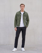 Men's Stylish Denim Jacket - Modern Urban Streetwear on model - Green