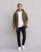 Stylish Men's Hooded Fleece Jacket - Versatile Layering Essential on model - Green