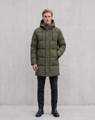 Men's Stylish Long Padded Puffer Coat on model - Green