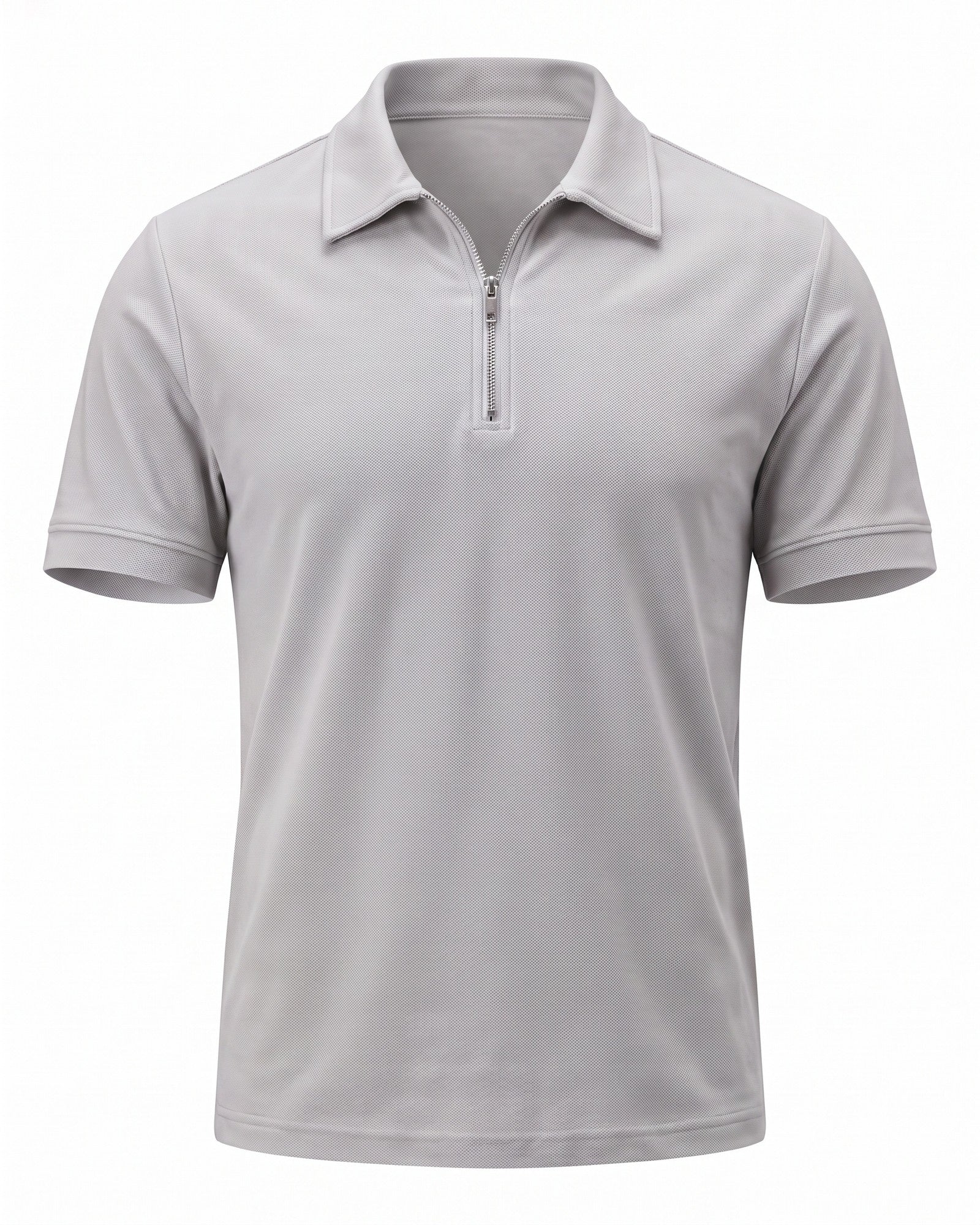 Modern Men's Zip-Up Polo Shirt - Stylish & Breathable Design - Grey