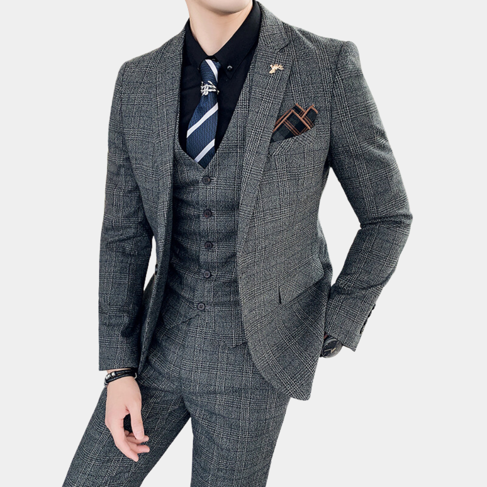 Maurice - Men's Checkered 3-Piece Suit Set-3