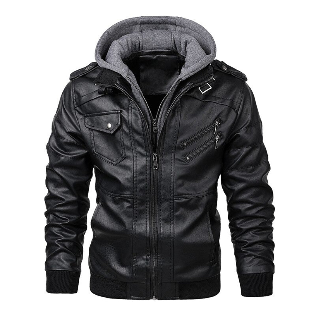 Variant image for TitanWear - Men's Winter Leather Jacket with Hood for Casual Style-2