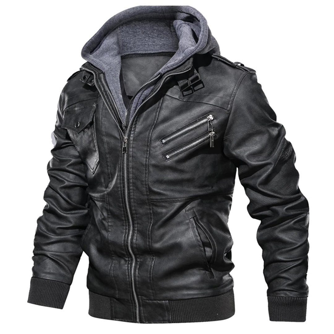 TitanWear - Men's Winter Leather Jacket with Hood for Casual Style-4