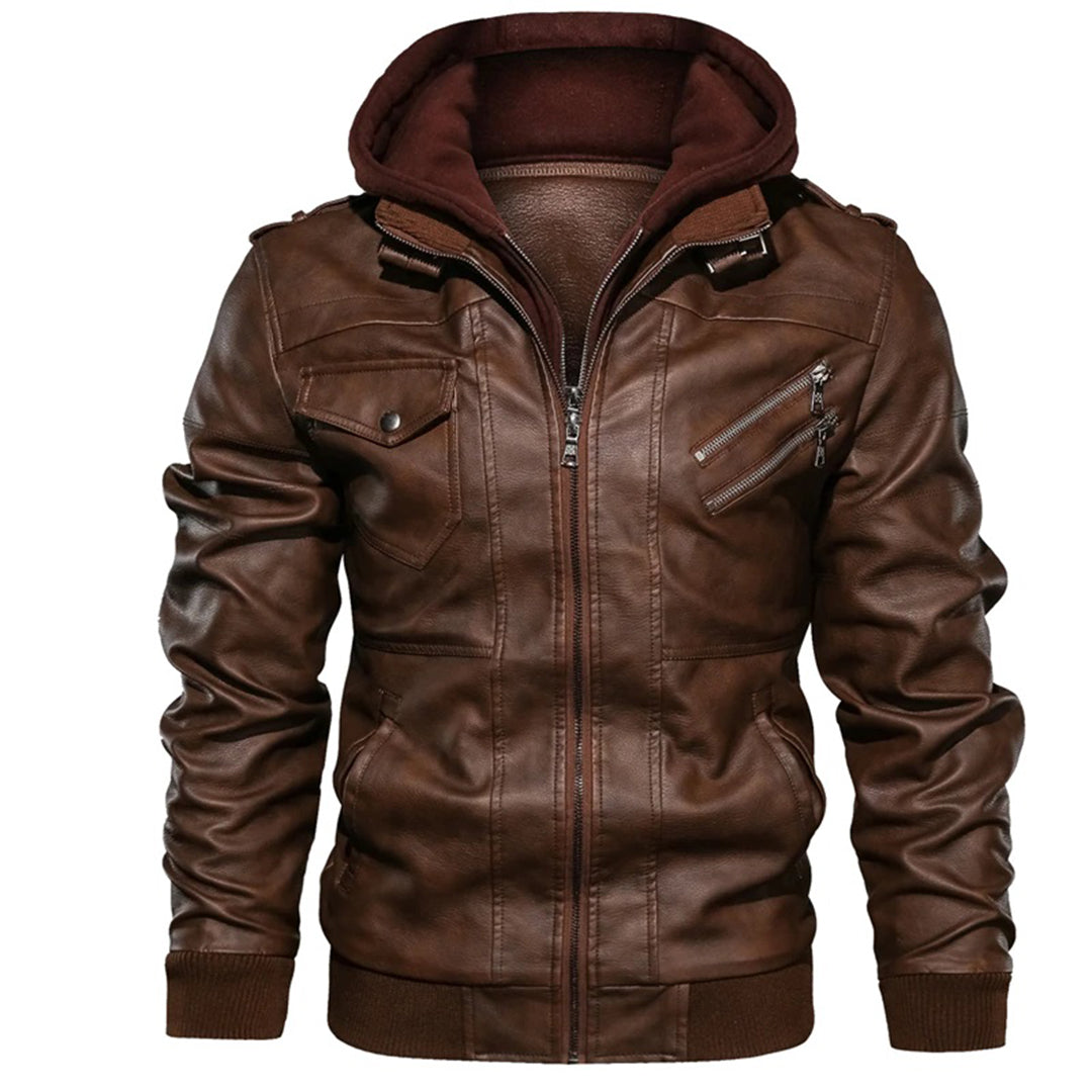 TitanWear - Men's Winter Leather Jacket with Hood for Casual Style-2