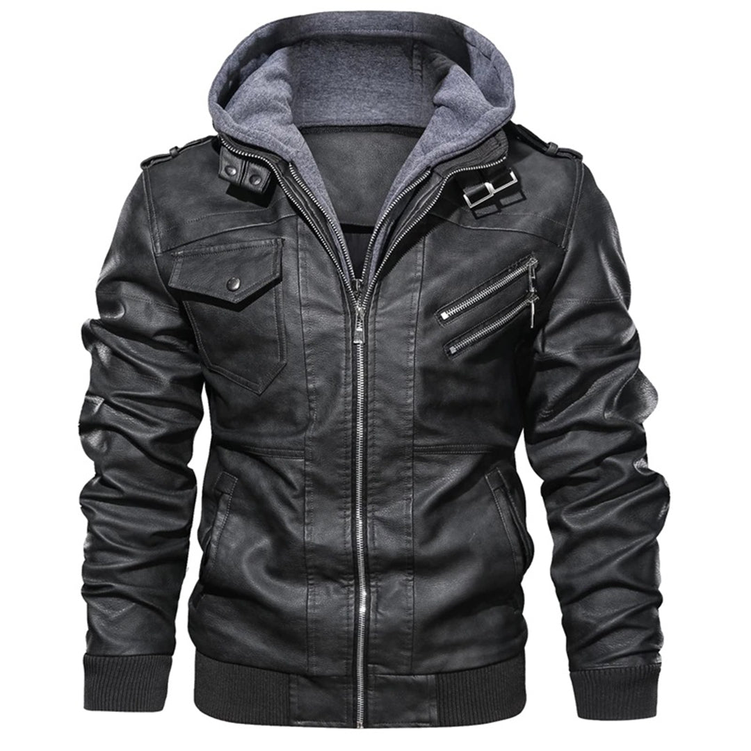 TitanWear - Men's Winter Leather Jacket with Hood for Casual Style-1