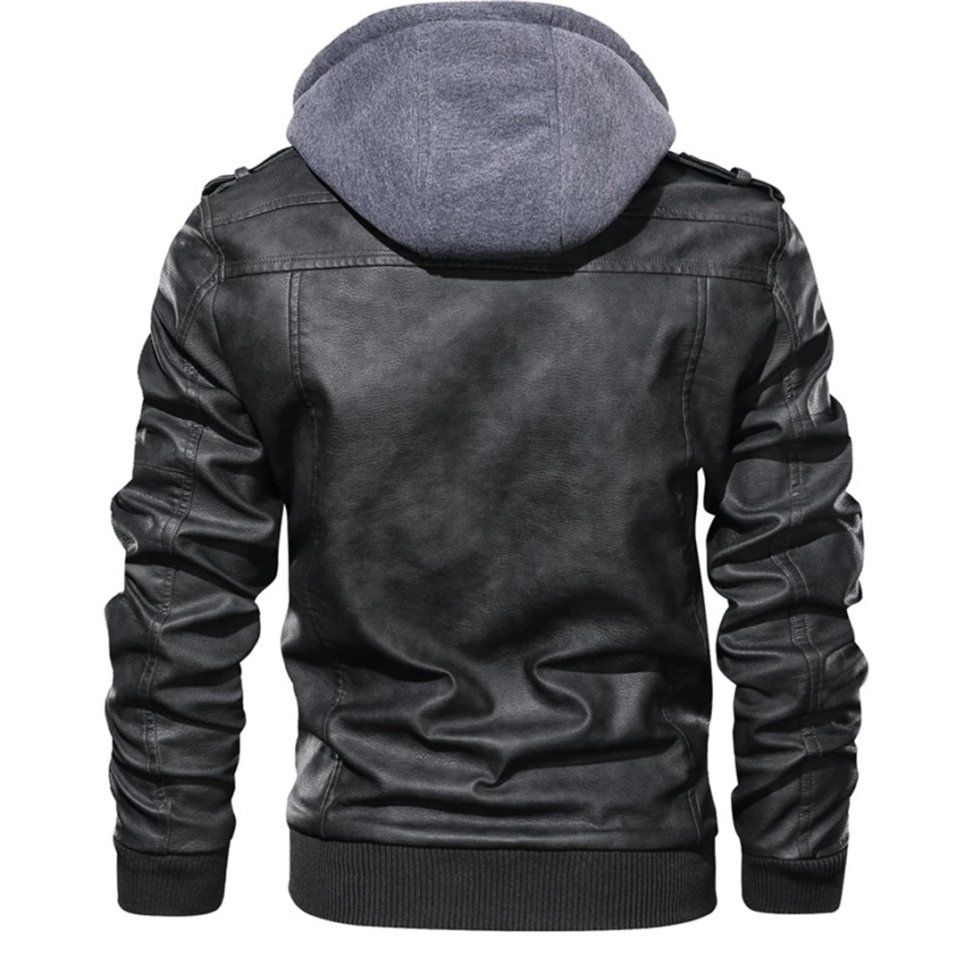 TitanWear - Men's Winter Leather Jacket with Hood for Casual Style-5