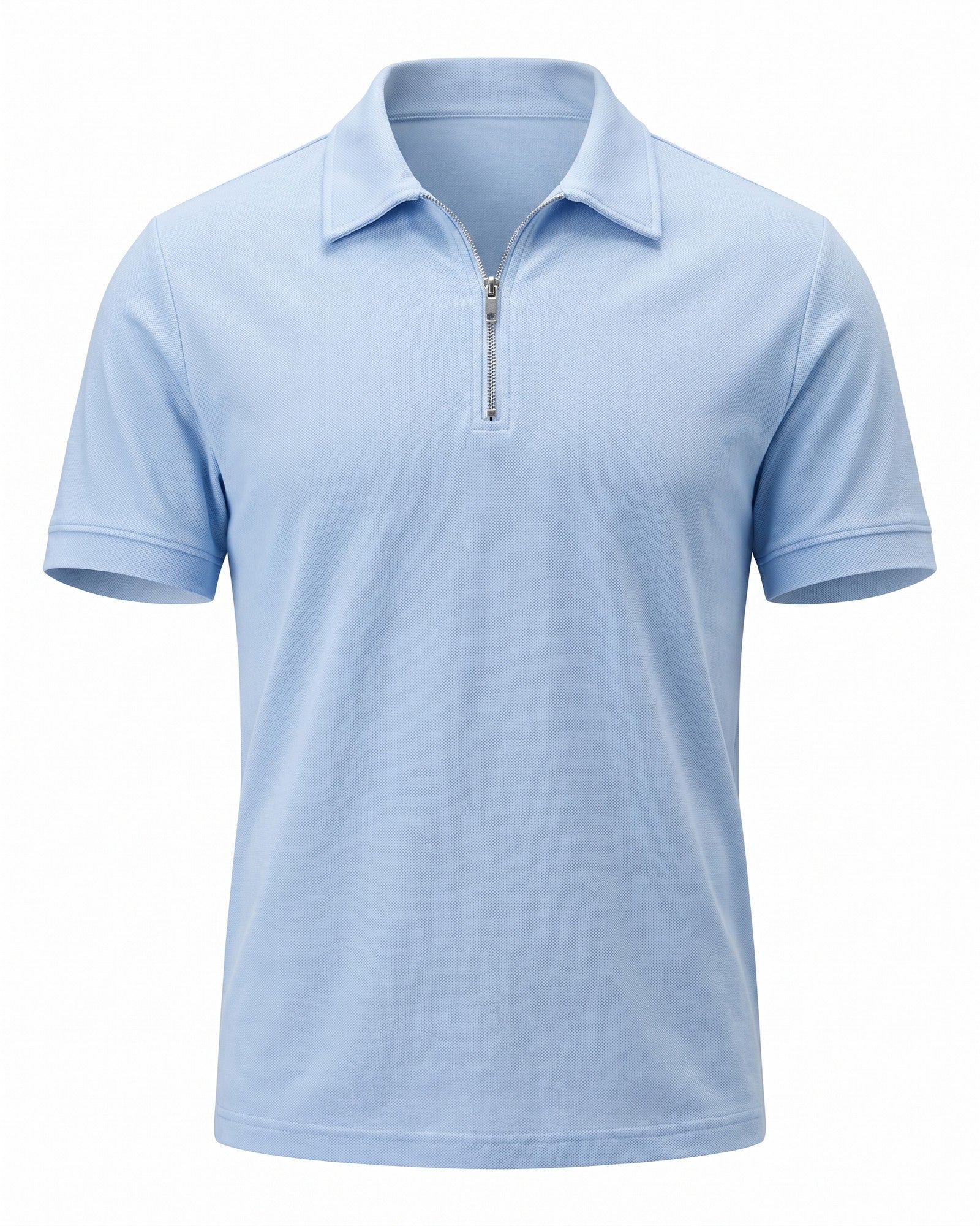 Modern Men's Zip-Up Polo Shirt - Stylish & Breathable Design - Light Blue
