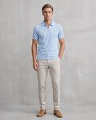 Modern Men's Zip-Up Polo Shirt - Stylish & Breathable Design on model - Light Blue