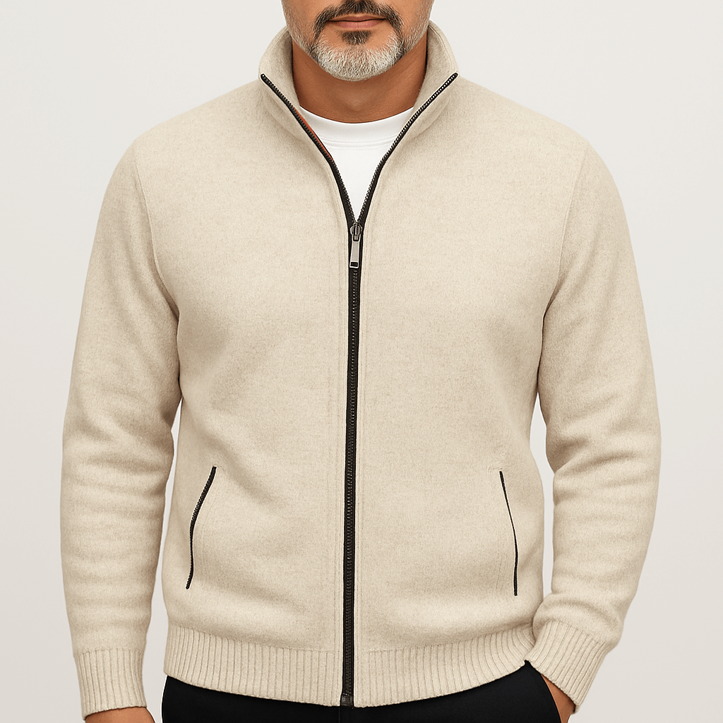 Luxe-Men's Zip Up Cardigan - High Collar Knit Wear 0